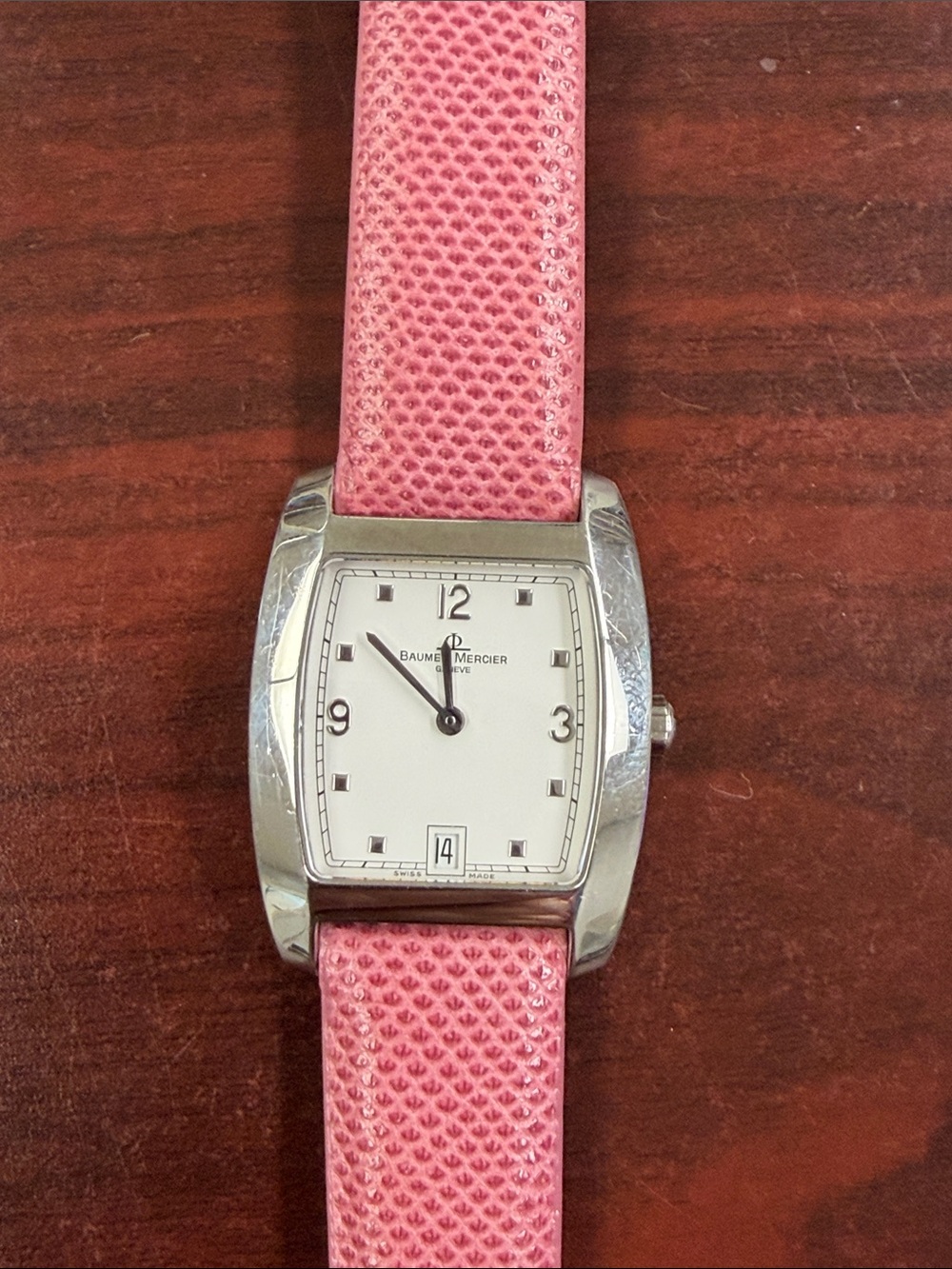 Baume & Mercier Women's Pink Leather Strap Watch with Silver Case by BOSS